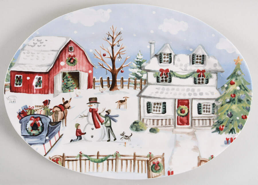 Christmas Village 14" Oval Serving Platter by Pier 1-1