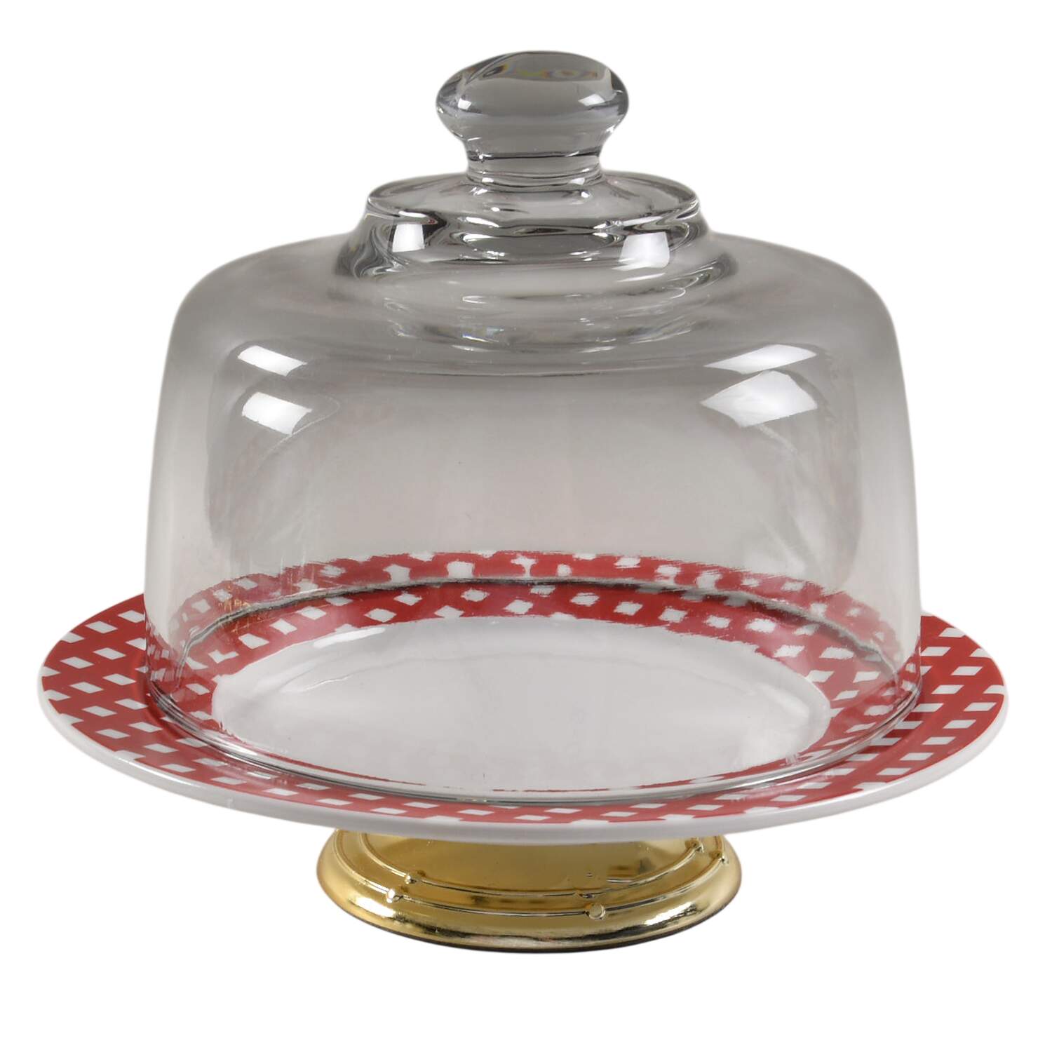 Kenna Red 6 1/2"-7 1/2" Footed Cheese Plate w/ Glass Dome HC by Pfaltzgraff-1