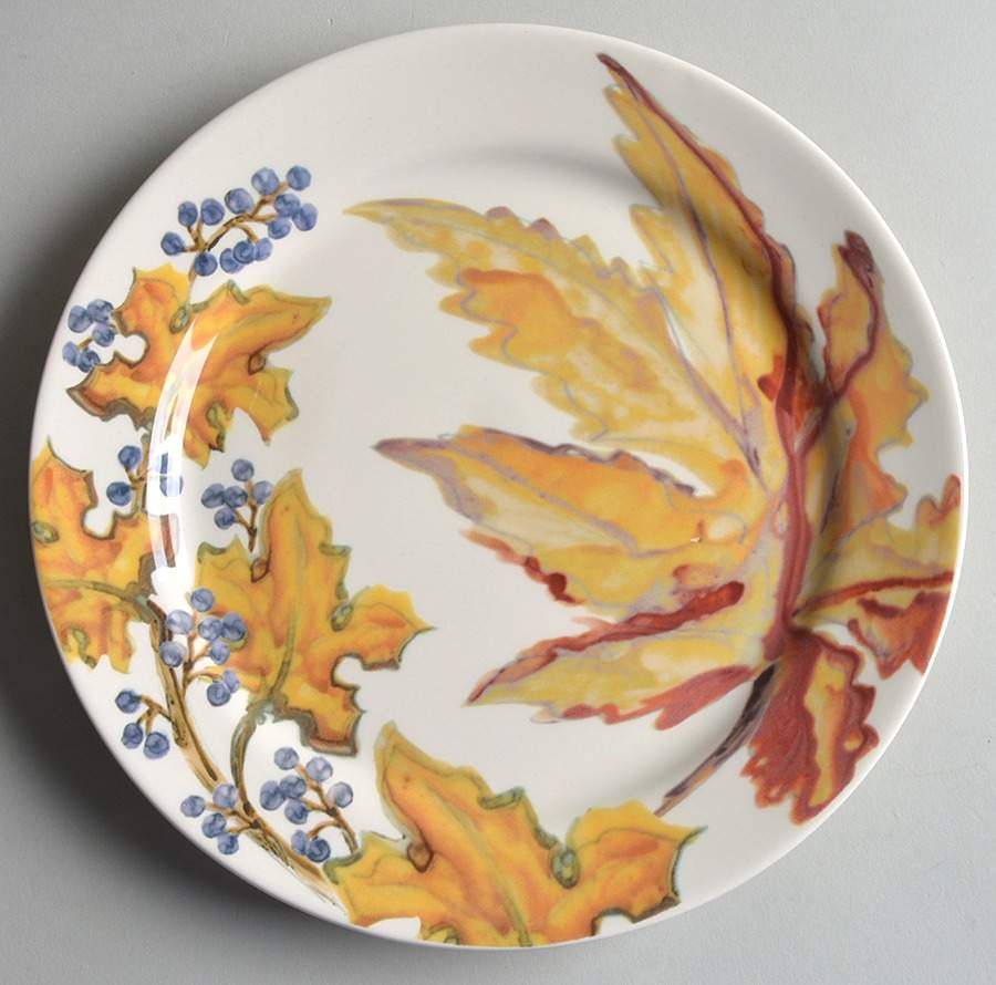 Watercolor Leaves Salad Plate by Pottery Barn China-1