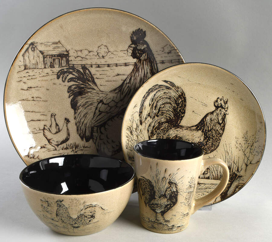 Homespun Rooster 32 Piece Estate Set by Pfaltzgraff-1