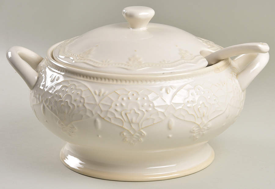 Farmhouse Lace Linen Tureen & Lid w/Ladle by Pioneer Woman-1