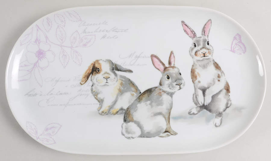 Elegant Gray Bunnies 14" Oval Serving Platter by Pier 1-1