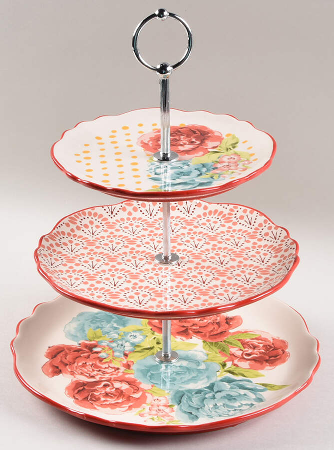 Blossom Jubilee 3-Tiered Serving Tray (DP, SP, BB) by Pioneer Woman-1