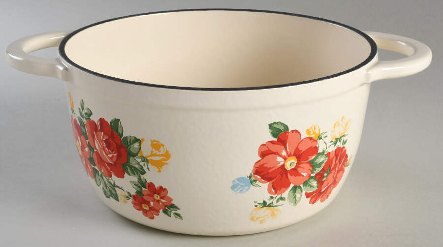 Vintage Floral 3 Qt Cast Iron Dutch Oven No Lid by Pioneer Woman-1