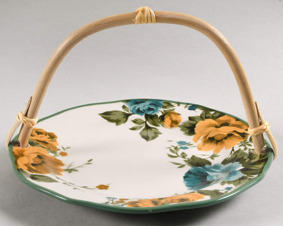 Vintage Floral 5 3/8"-5 5/8" Bamboo Handled Serving Plate  HC by Pioneer Woman-1