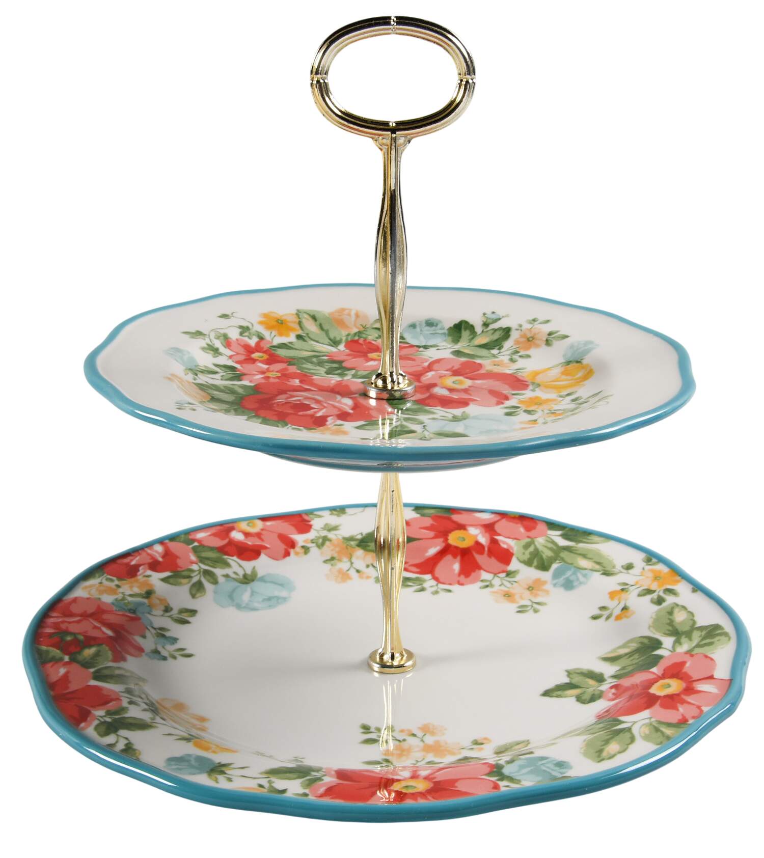 Vintage Floral 6 5/8"-10"  2 Tiered Serving Tray (Dp, Sp) HC by Pioneer Woman-1