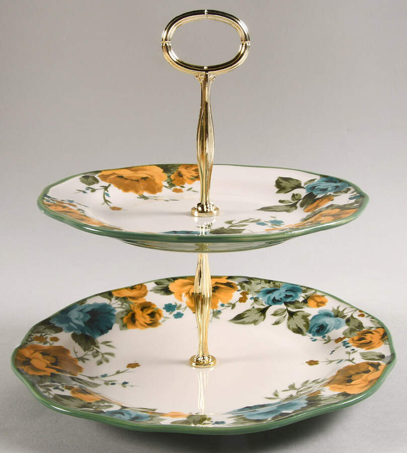 Rose Shadow 6 5/8"-10"  2 Tiered Serving Tray (Dp, Sp) HC by Pioneer Woman-1