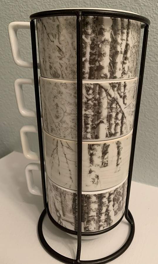 Snow Forest Stackable Mug - Set of 4 & Metal Holder by Pier 1-1