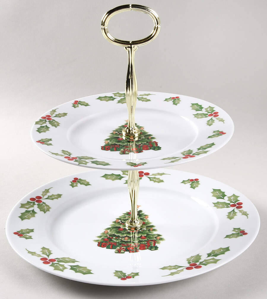Christmas Day 6 5/8"-10"  2 Tiered Serving Tray (Dp, Sp) HC by Pfaltzgraff-1