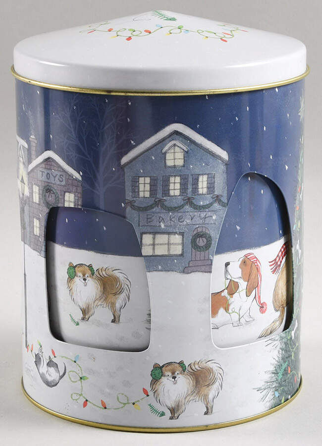 Park Avenue Puppies Christmas Tre Cookie Tin & Lid by Pier 1-1