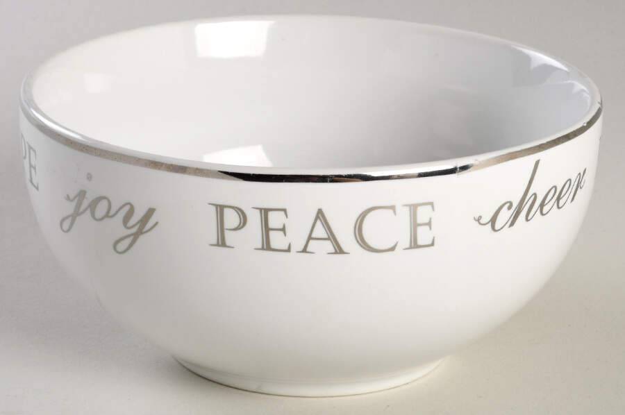 Holiday Peace and Joy Silver Soup/Cereal Bowl by Pier 1-1