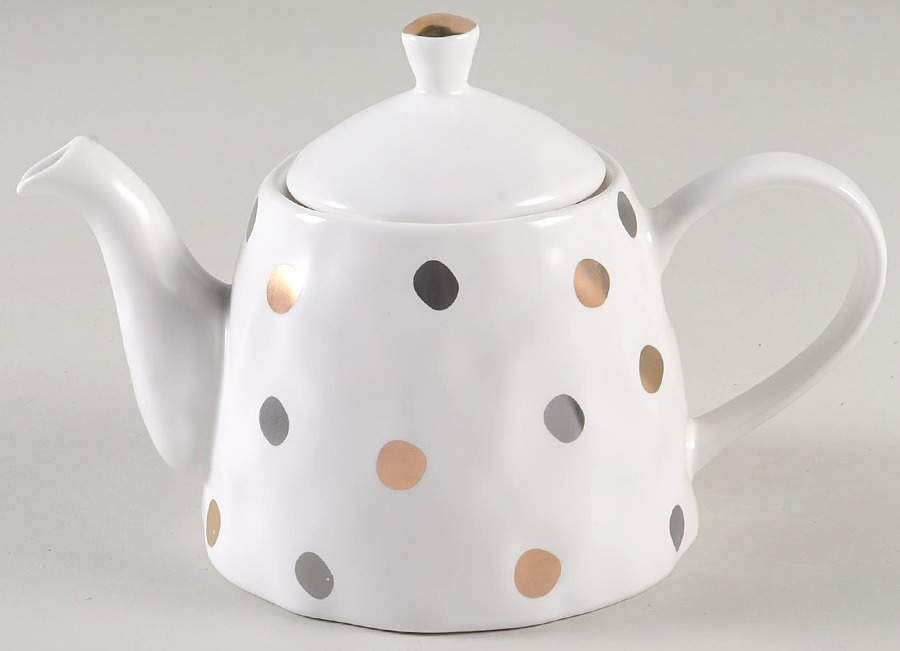 Gray and Gold Polka Dots Teapot & Lid by Potter's Studio-1