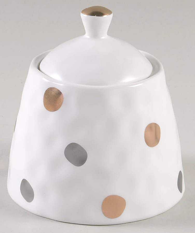 Gray and Gold Polka Dots Sugar Bowl & Lid by Potter's Studio-1