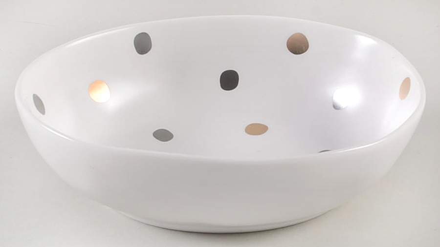Gray and Gold Polka Dots 5" Oval All Purpose Bowl by Potter's Studio-1