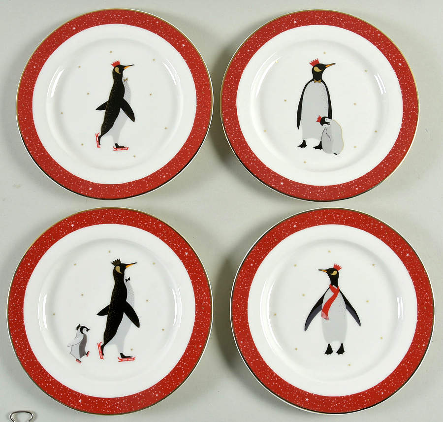 Red Penguins Salad/Dessert Plate - Set of 4 Boxed by Portmeirion-1