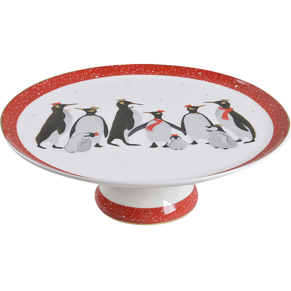 Red Penguins 10" Diameter Pedestal Cake Stand by Portmeirion-1