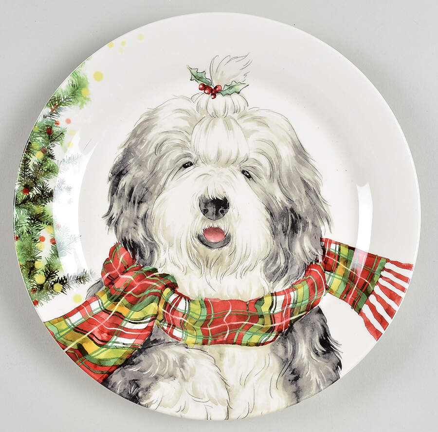 Christmas Sheepdog with Scarf Salad Plate by Pier 1-1