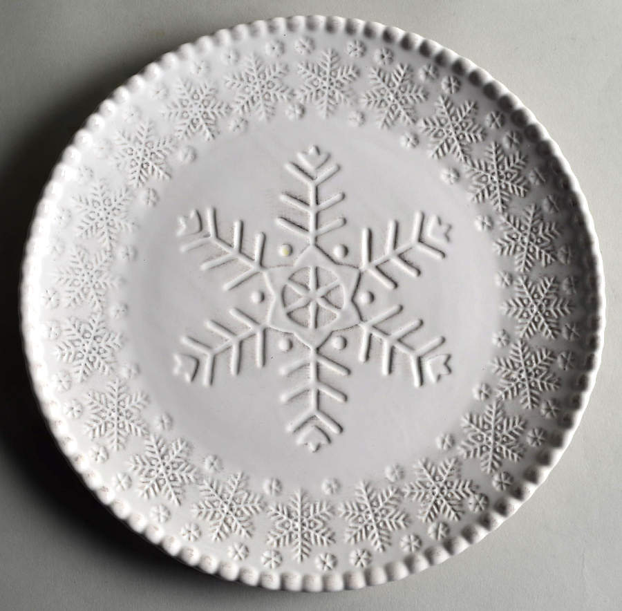 Snowflake White Embossed Dinner Plate by Pier 1-1