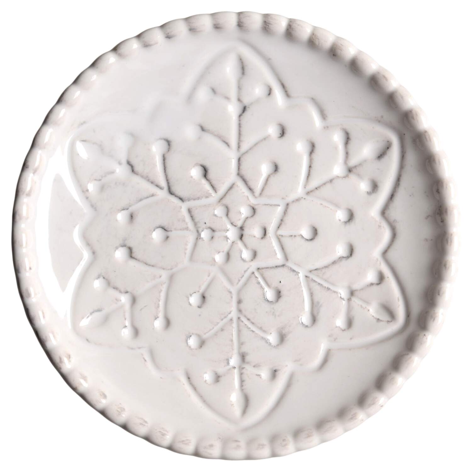 Snowflake White Embossed Appetizer Plate by Pier 1-1