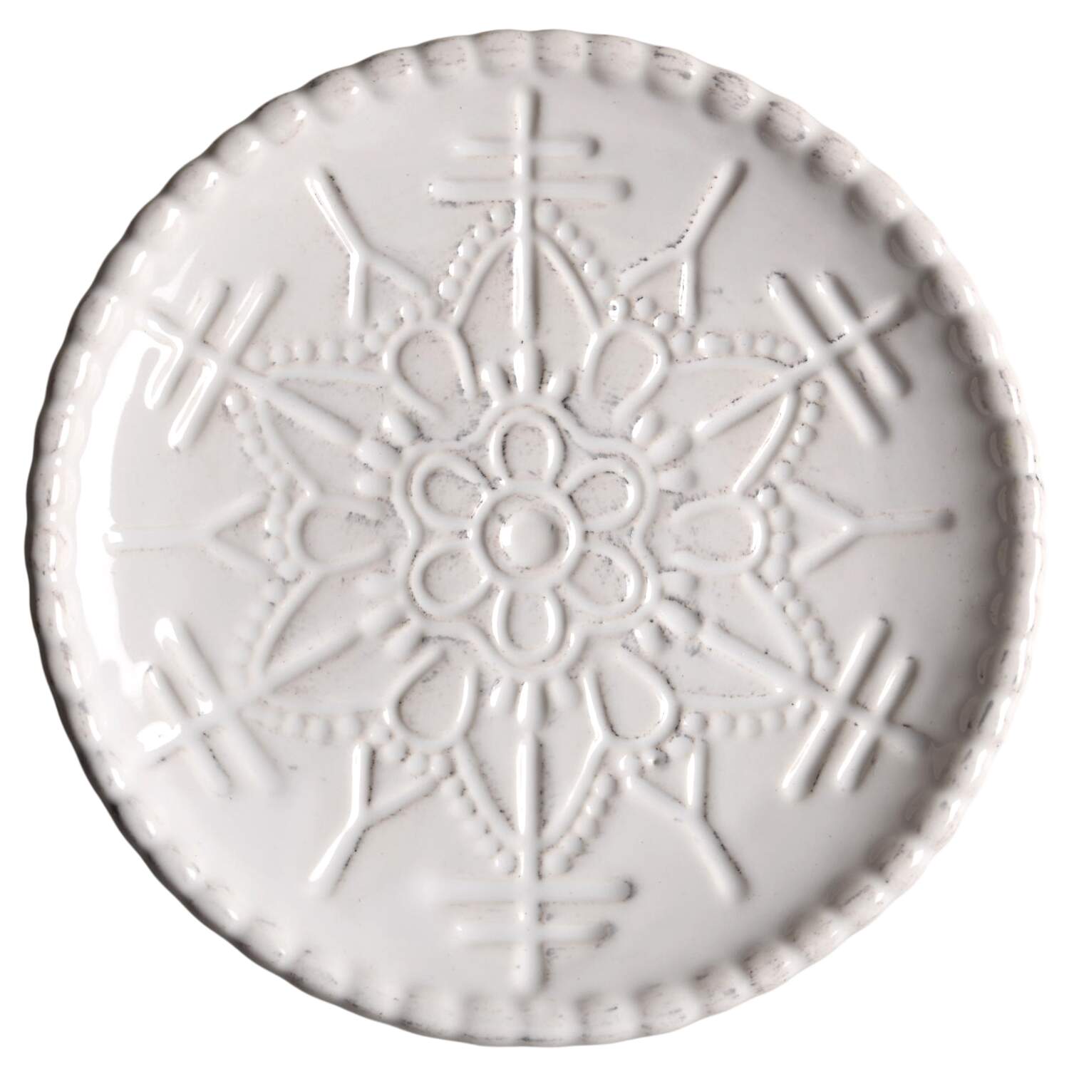 Snowflake White Embossed Appetizer Plate by Pier 1-1