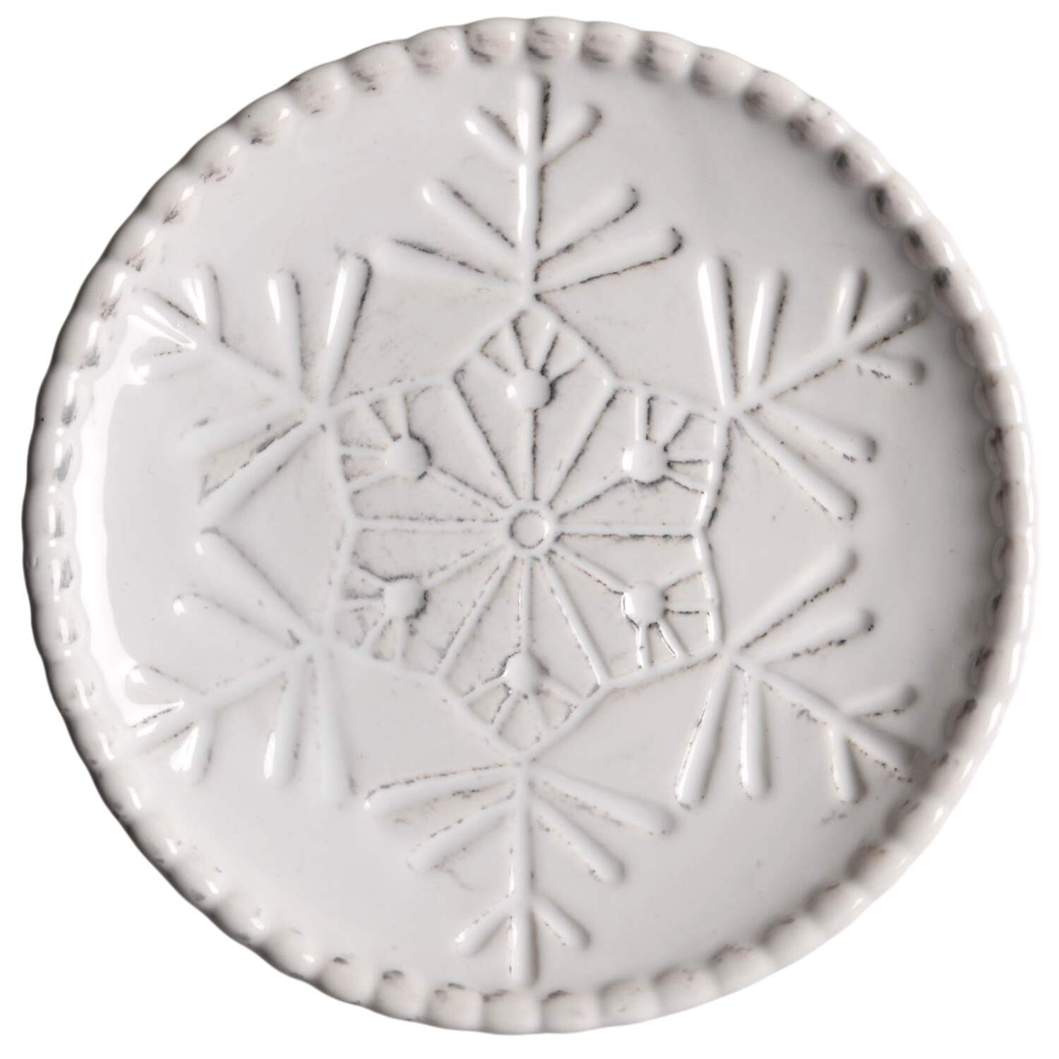 Snowflake White Embossed Appetizer Plate by Pier 1-1