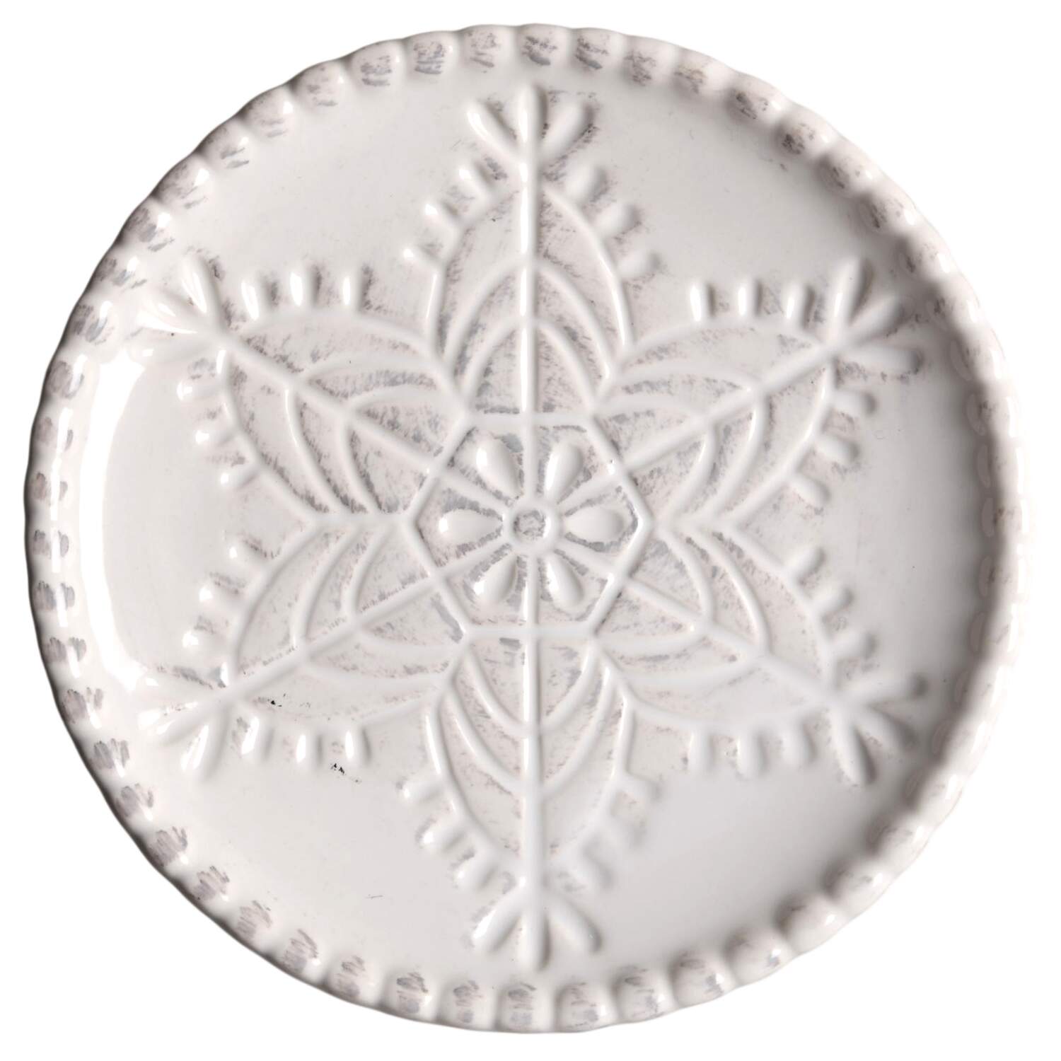 Snowflake White Embossed Appetizer Plate by Pier 1-1