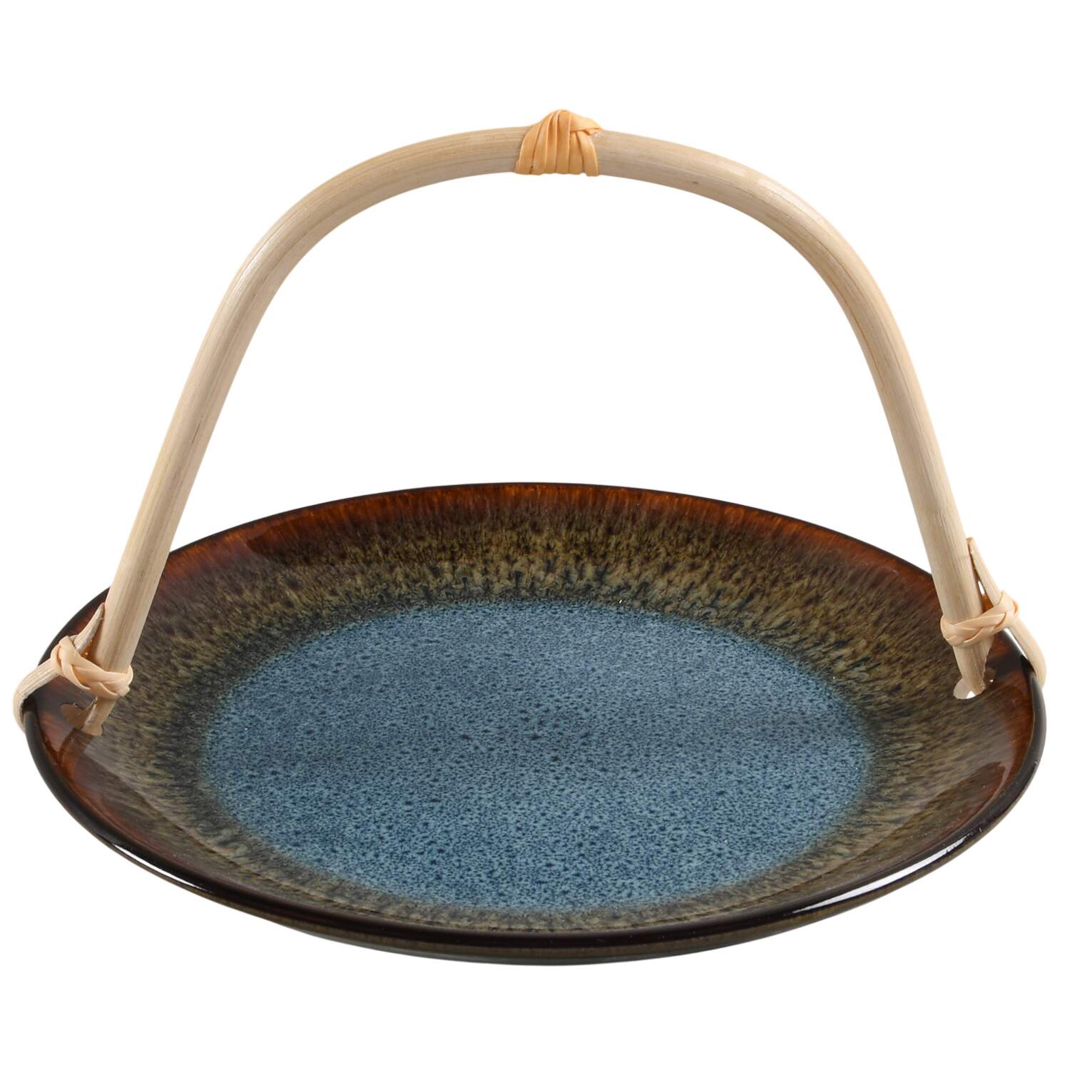 Monroe Blue 5 3/8"-5 5/8" Bamboo Handled Serving Plate  HC by Pfaltzgraff-1