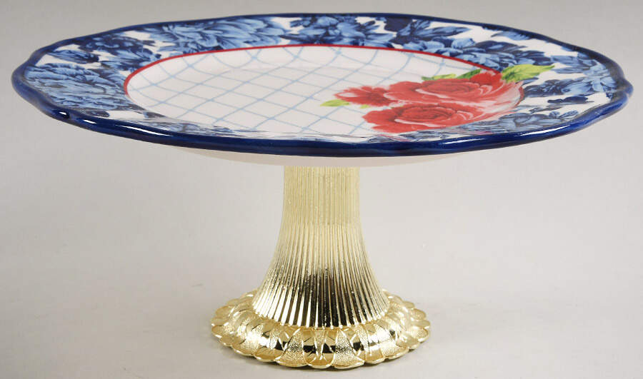 Heritage Floral Cake Stand with 4"-5" Metal Pedestal  Hc by Pioneer Woman-1