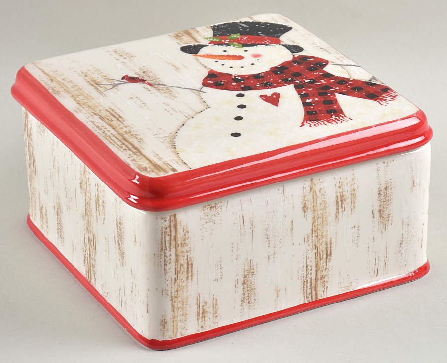 Country Snowman Square Box & Lid by Potter's Studio-1