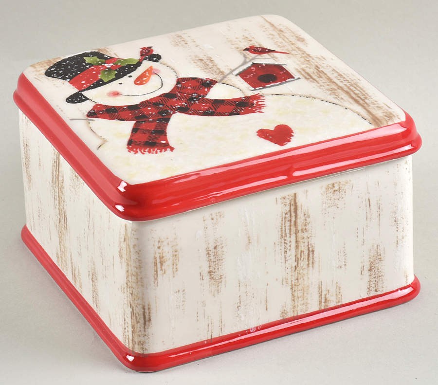 Country Snowman Square Box & Lid by Potter's Studio-1