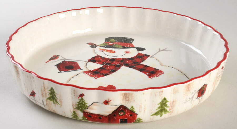 Country Snowman 10" Quiche by Potter's Studio-1