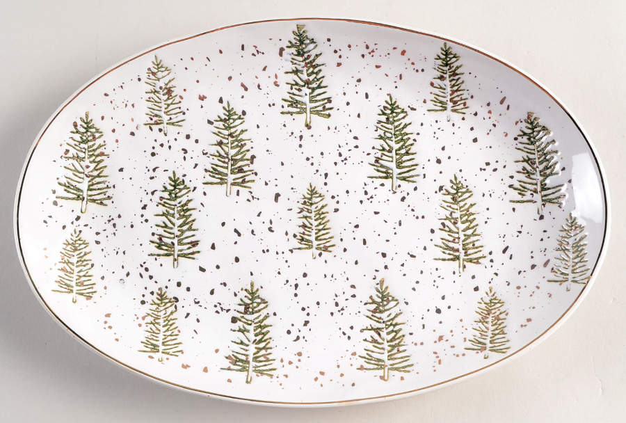 Gold Pine Tree 12" Oval Serving Platter by Potter's Studio-1