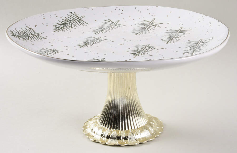 Gold Pine Tree Cake Stand with 4"-5" Metal Pedestal  Hc by Potter's Studio-1