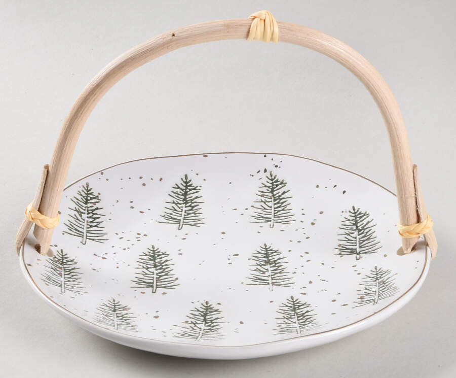 Gold Pine Tree 5 3/8"-5 5/8" Bamboo Handled Serving Plate  HC by Potter's Studio-1
