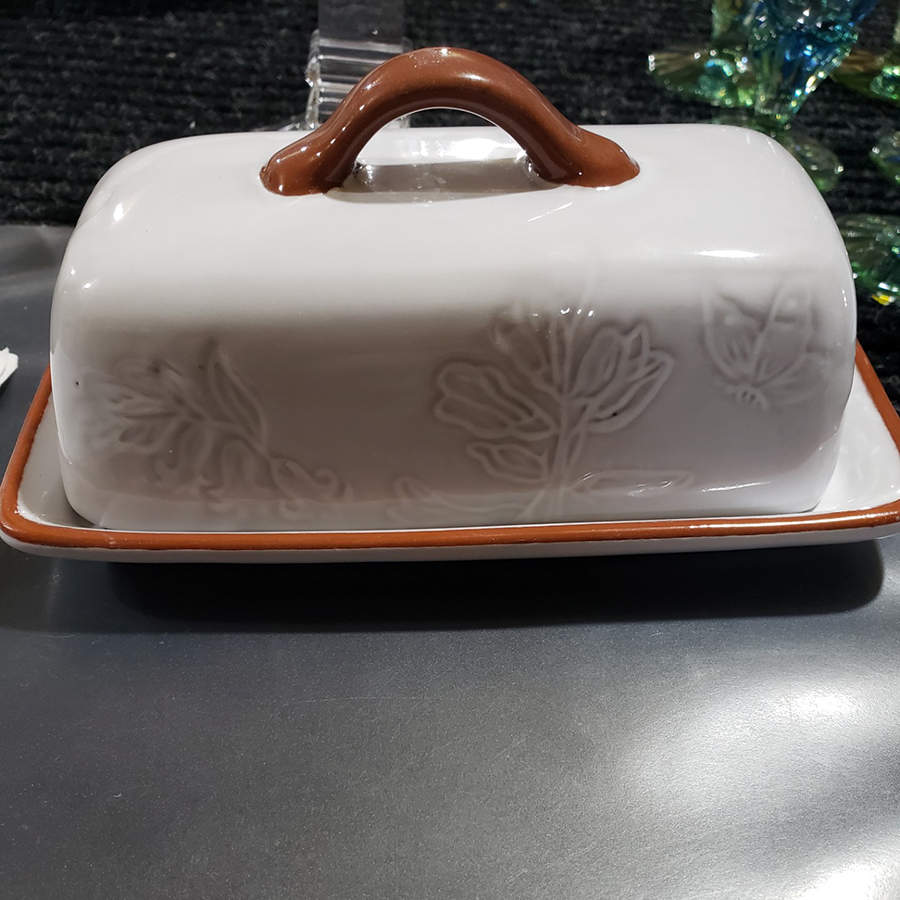 Glazed White Floral 1/4 Lb Covered Butter by Pier 1-1