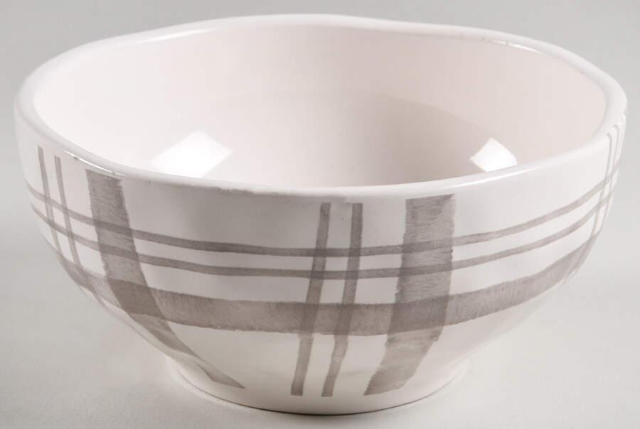 Linen Gray Plaid Soup/Cereal Bowl by Pier 1-1