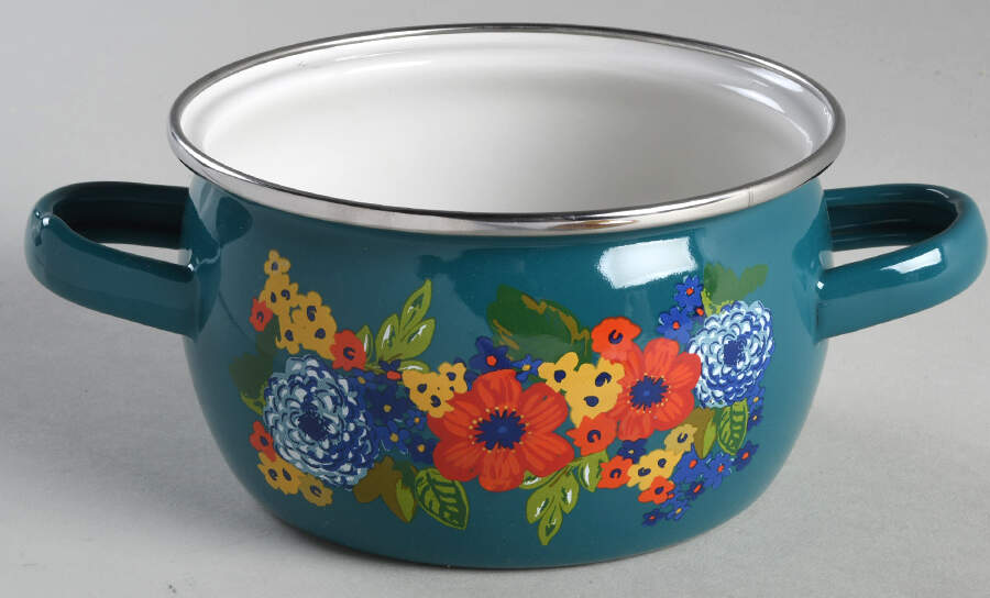 Dazzling Dahlias 1 Quart Metal Dutch Oven No Lid by Pioneer Woman-1