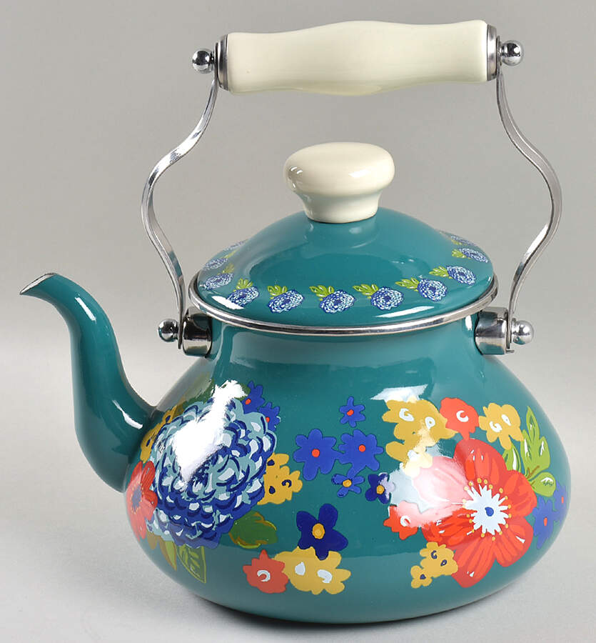 Dazzling Dahlias Metal Kettle & Lid by Pioneer Woman-1