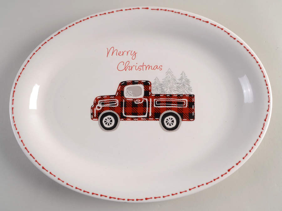 Country Plaid Stitch 14" Oval Serving Platter by Potter's Studio-1