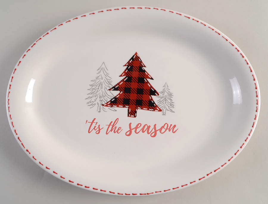 Country Plaid Stitch 14" Oval Serving Platter by Potter's Studio-1