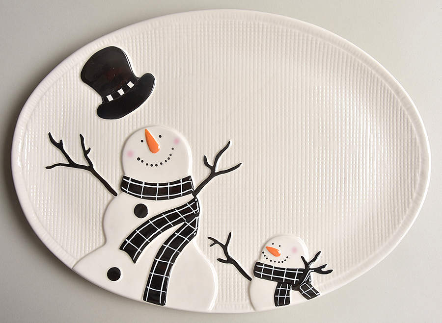 Black and White Snowman 15" Oval Serving Platter by Potter's Studio-1