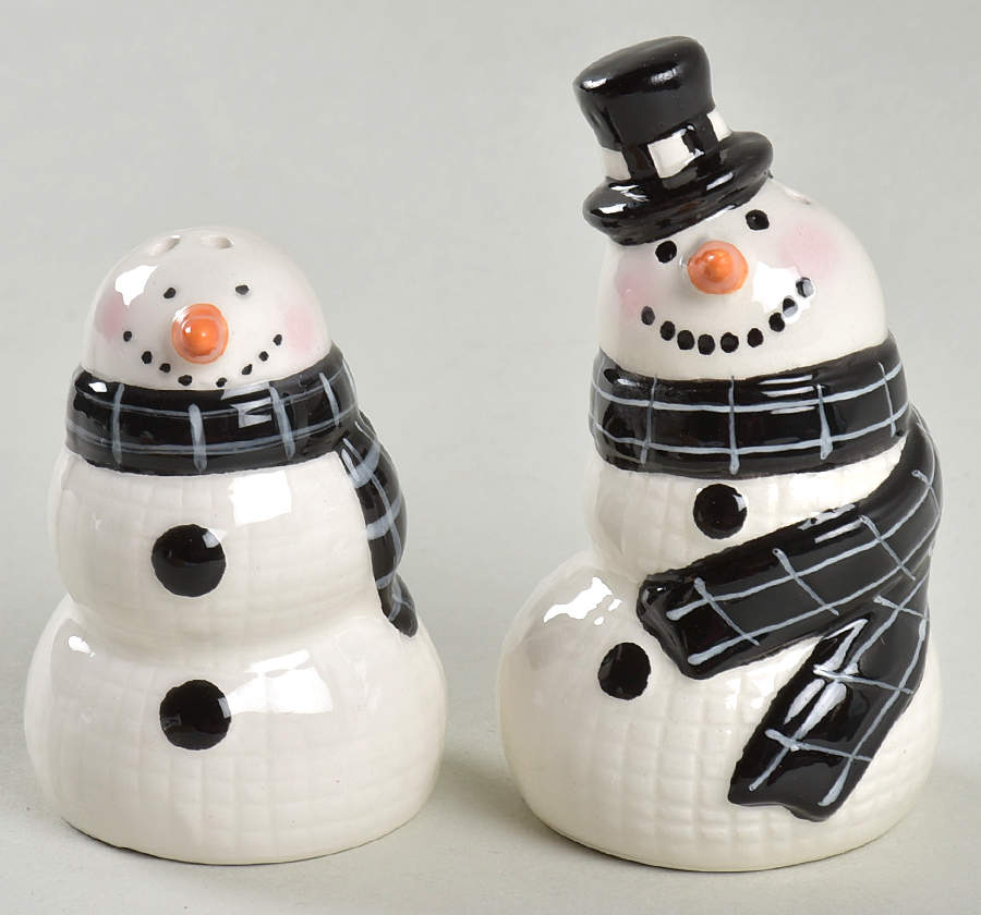 Black and White Snowman Salt & Pepper Set by Potter's Studio-1