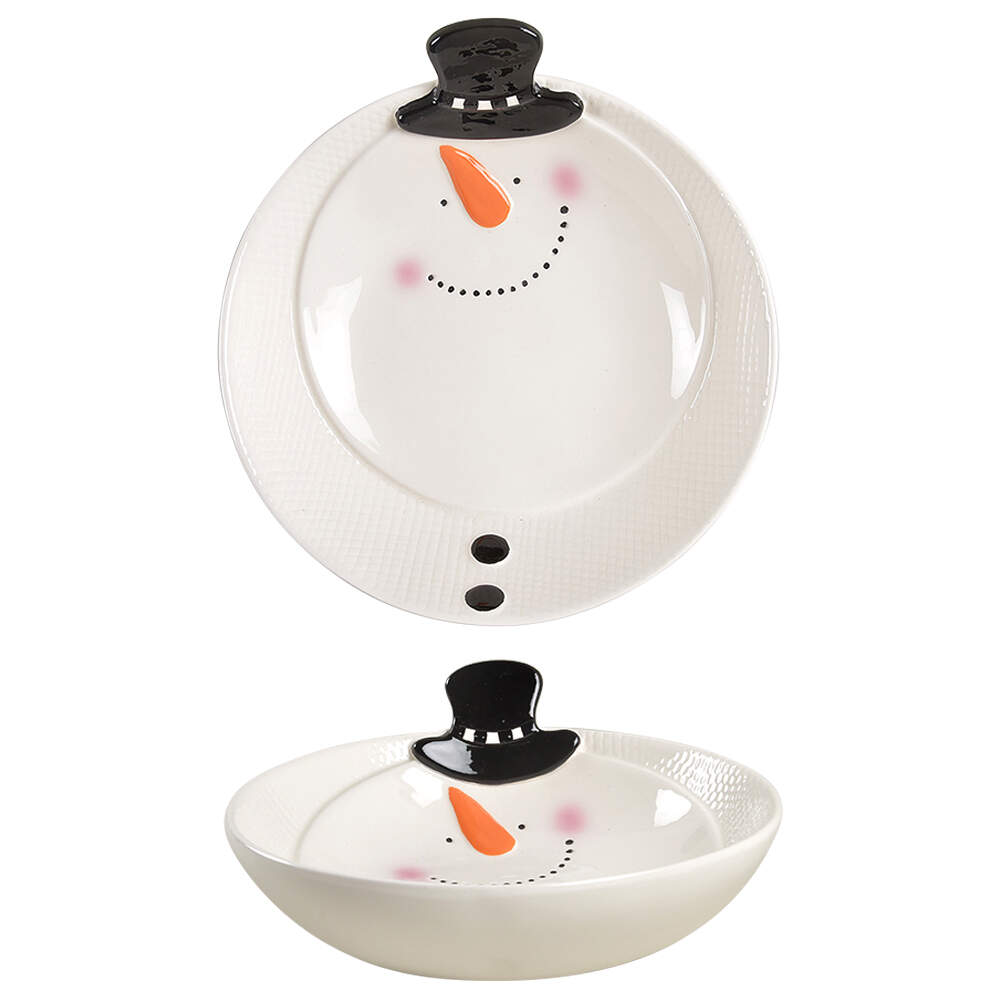 Black and White Snowman 8" Shallow Round Bowl by Potter's Studio-1