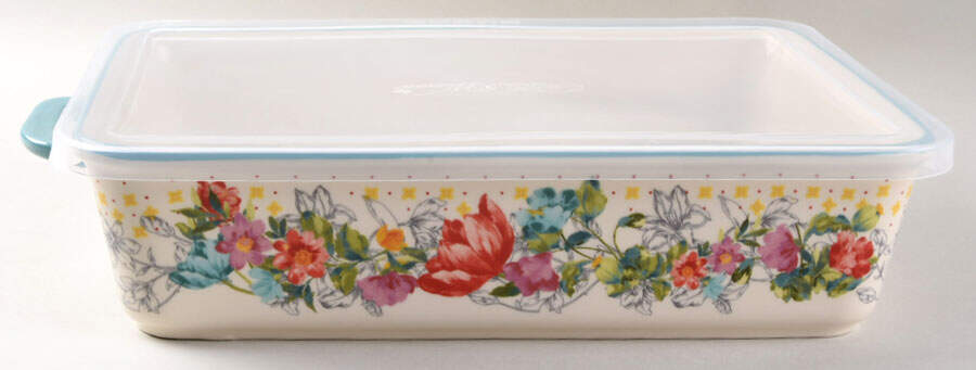 Blooming Bouquet 13" Rectangular Baker w/Plastic Lid by Pioneer Woman-1