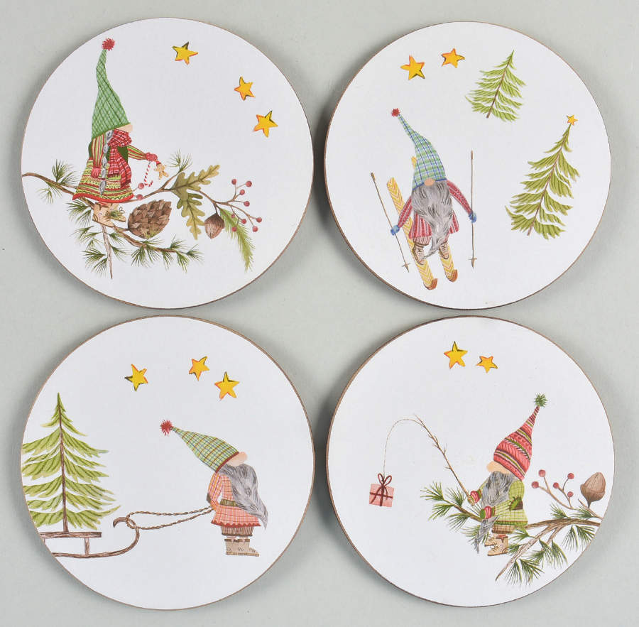 Forest Gnome Round Corkback Coaster - Set of 4 Motifs by Pottery Barn China-1