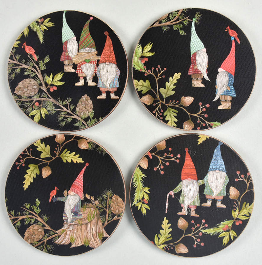 Forest Gnome Corkback Coaster - Set of 4 Motifs by Pottery Barn China-1