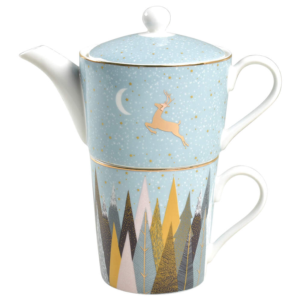 Frosted Pines Individual Teapot & Lid with Cup by Portmeirion-1