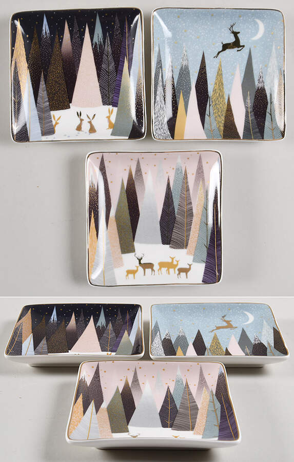 Frosted Pines 4" Square Trays (Set of 3) Motifs 1-3 by Portmeirion-1