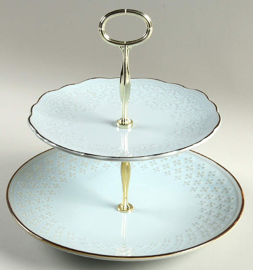 Joanne Light Blue 6 5/8"-10"  2 Tiered Serving Tray (Dp, Sp) HC by Pfaltzgraff-1