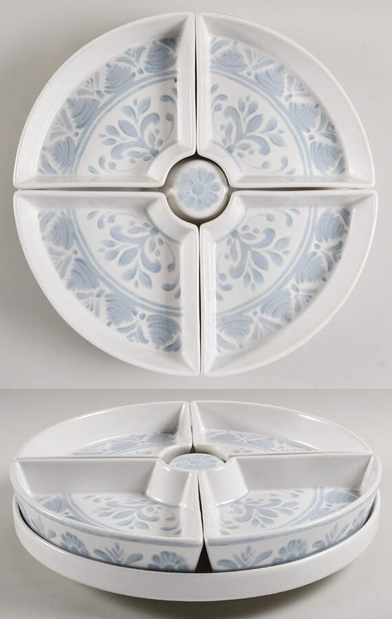 Chambray Tile 5 Piece Lazy Susan (4 side sections & 1 center) by Pottery Barn China-1